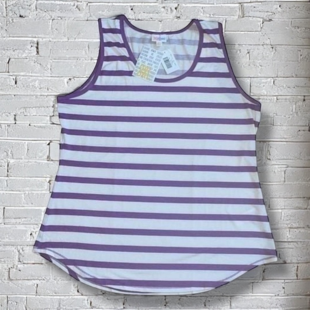 LuLaRoe Womens 3XL White & Purple Striped Tank Top Sleeveless Layering Plus Size